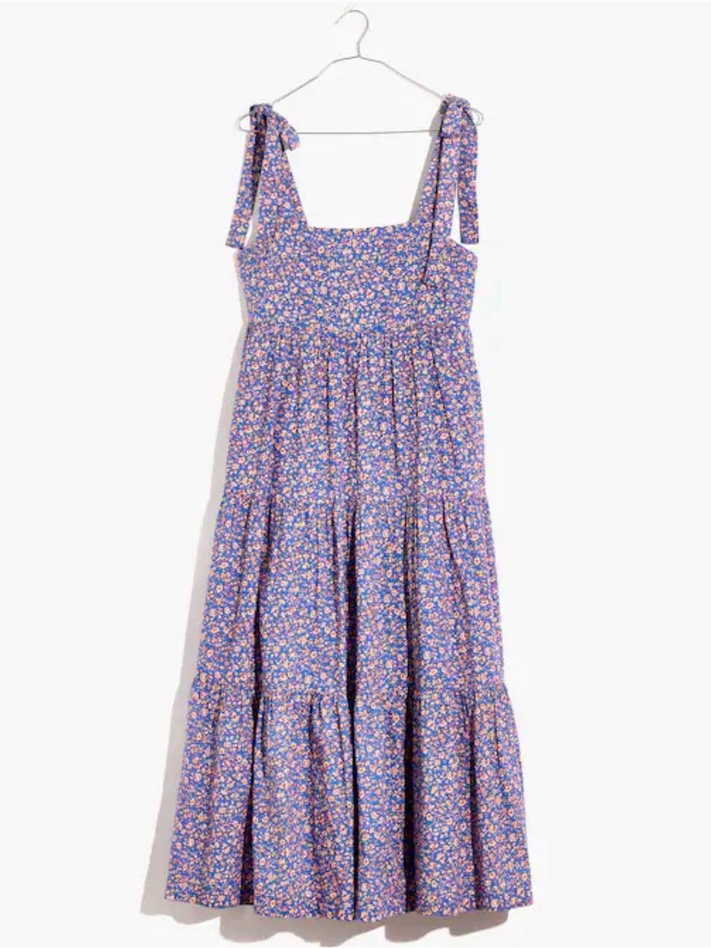 Madewell Tie-Strap Tiered Midi Dress in Summer Vines Hermitage Blue Medium